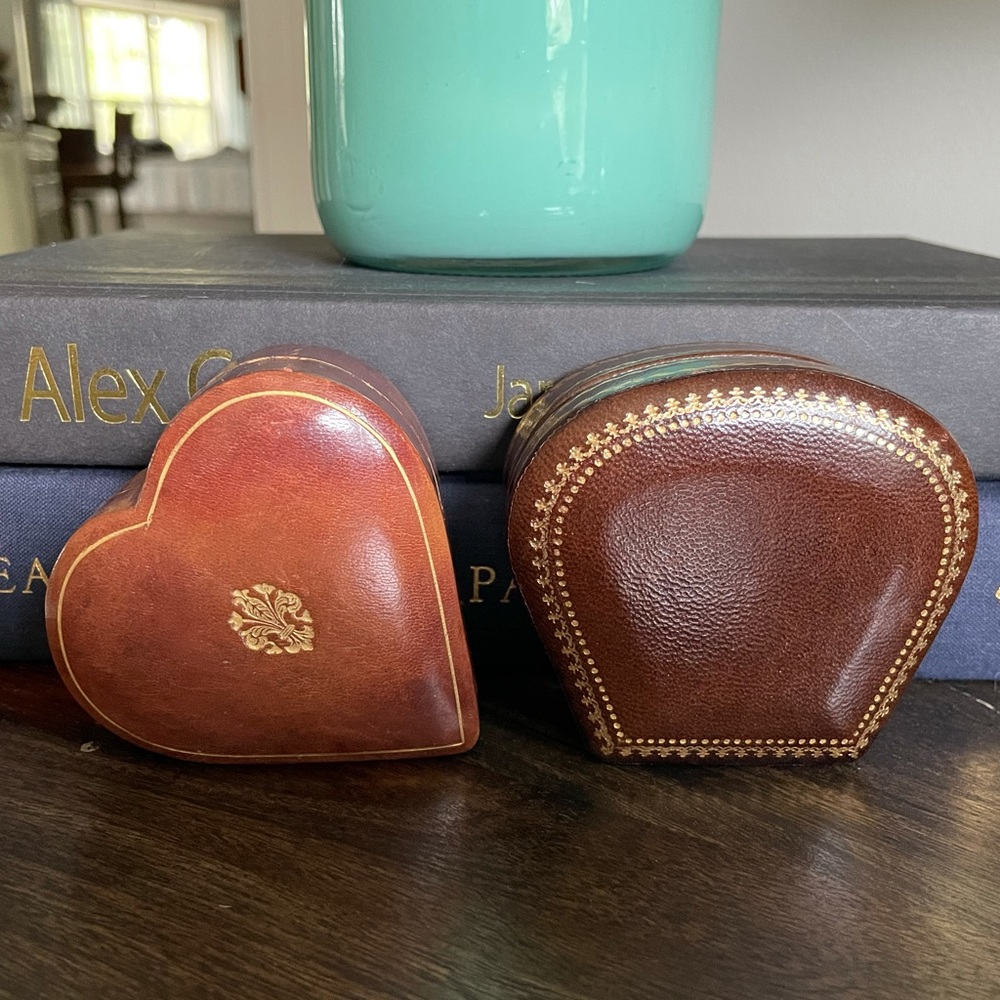 SOLD Antique Leather Jewelry / Trinket Boxes - Set of 2